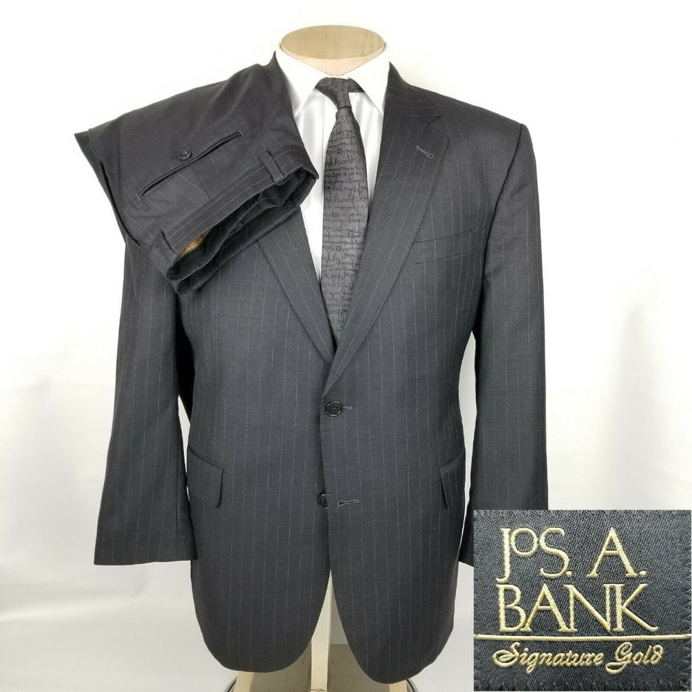 Jos A Bank Signature Gold Mens Suit 43R Charcoal